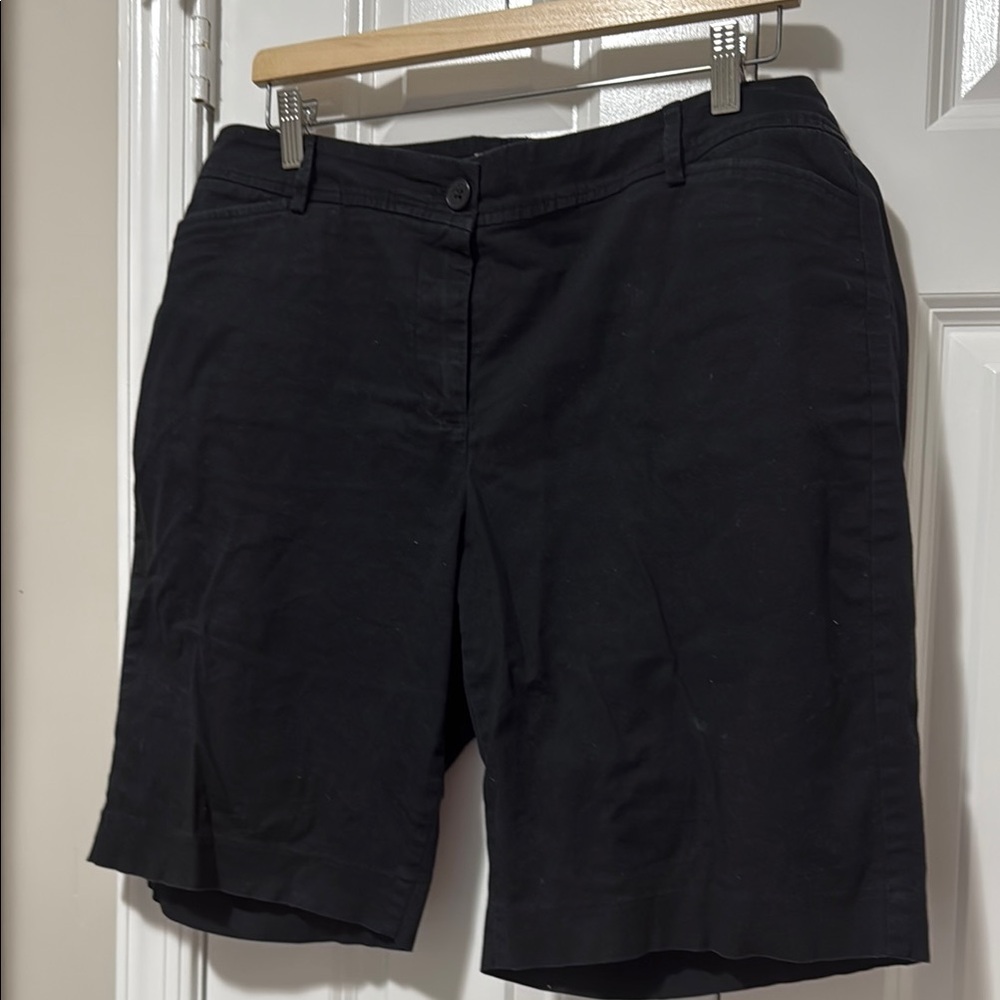Talbots Black Bermuda Shorts Cotton Blend Flat Front